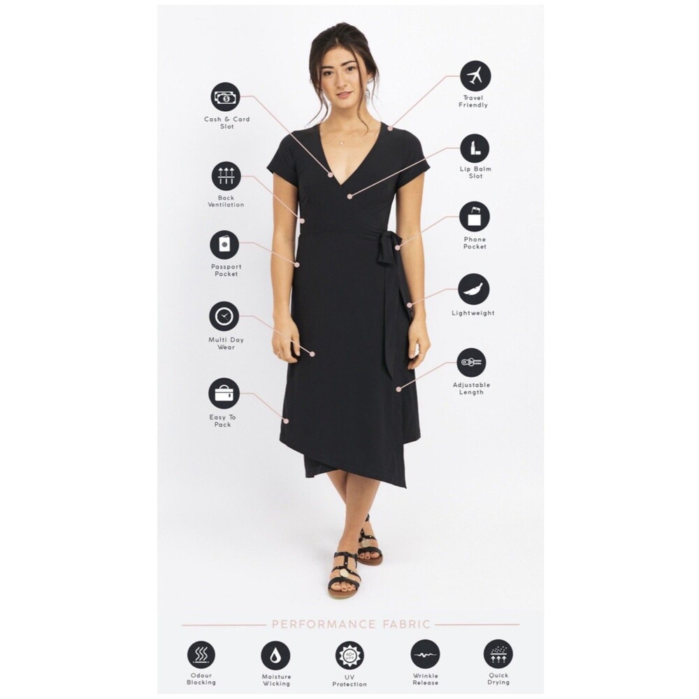 The Kosan Go Travel Wrap Dress Navy Short Sleeves Zip Pocket Adjustable Women XL - Picture 13 of 16
